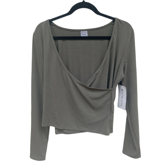Athleta Fast Track With Ease Rib Reversible Top Women's Olive Long Sleeve Large - Picture 1 of 9